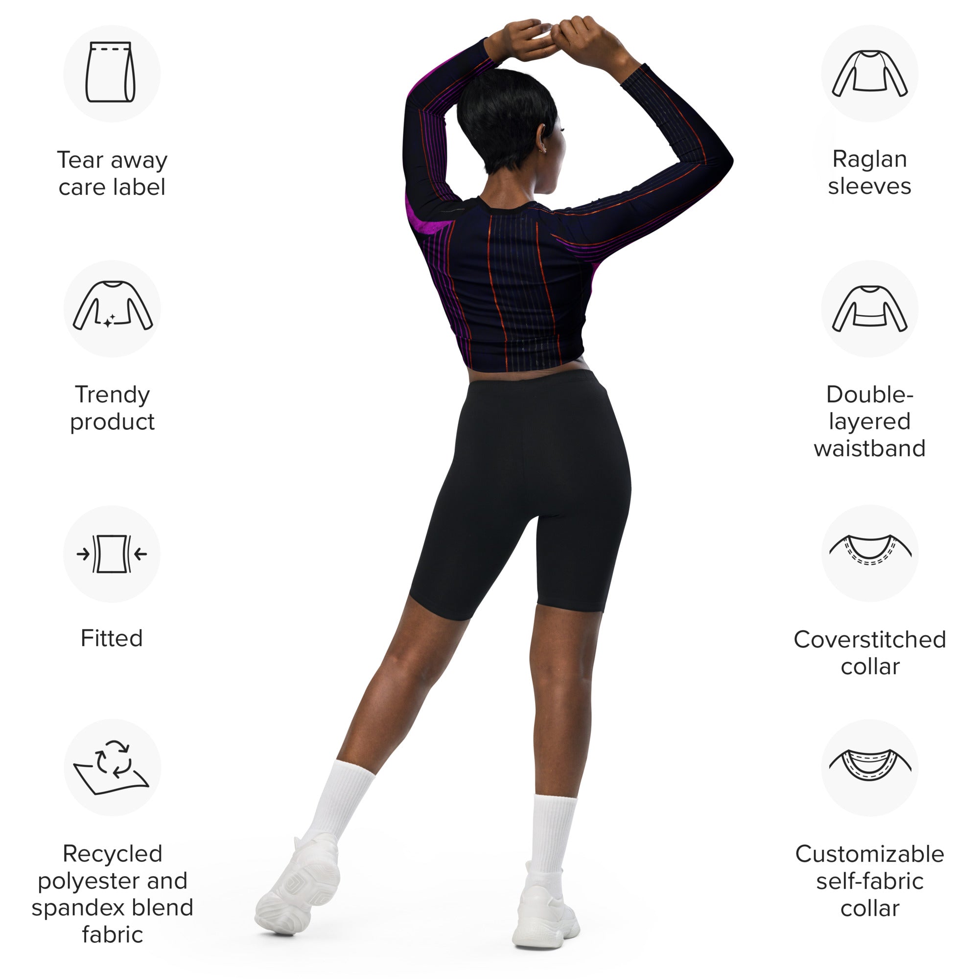 Women's Long-sleeved Gym Cropped Top. Yoga Crop Top or Dance top. Cool Streetwear Fashion Top. Peppermint by WickedYo